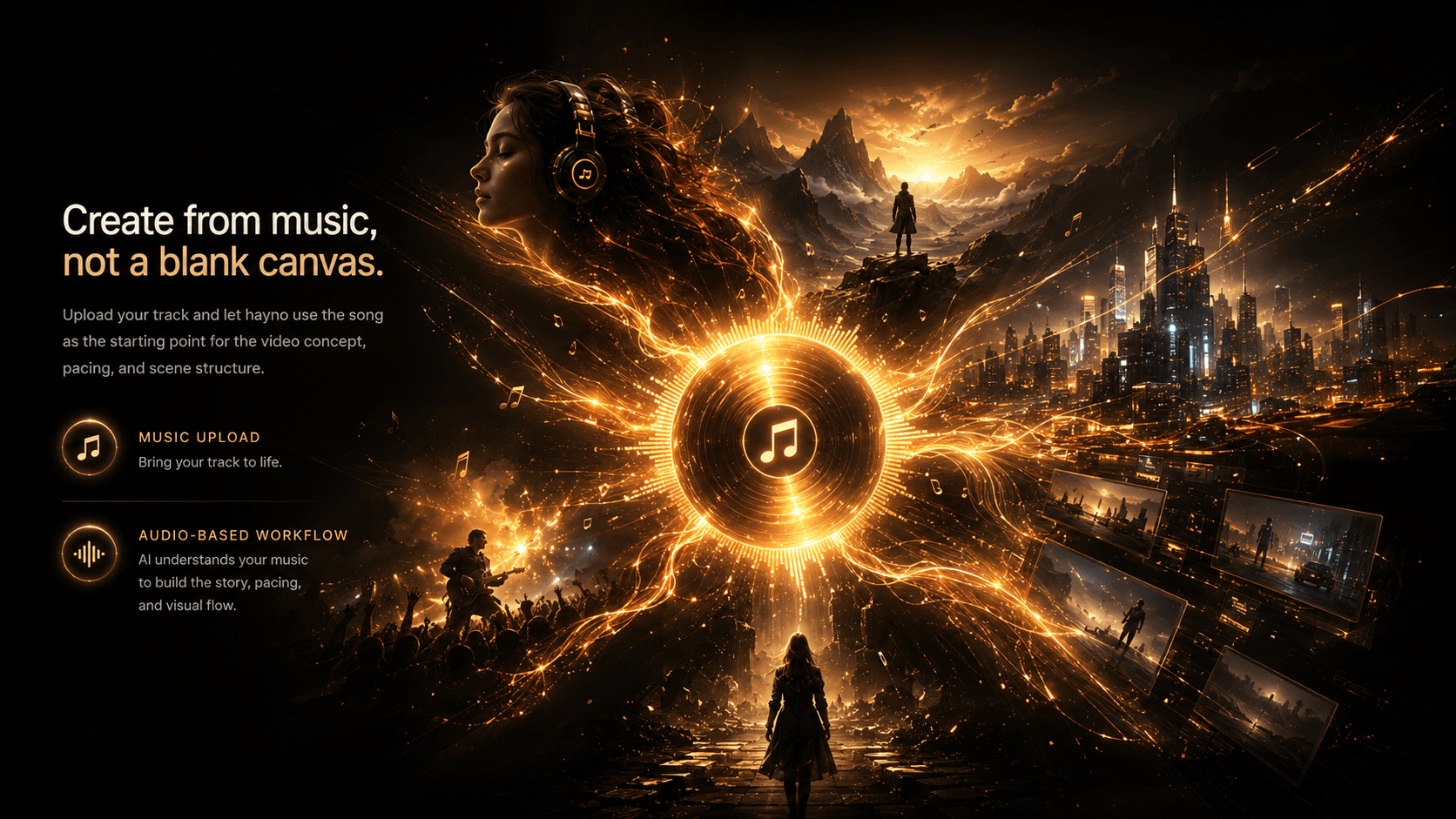 HayNo AI Music Video Generator feature: Create From Music, Not A Blank Canvas.