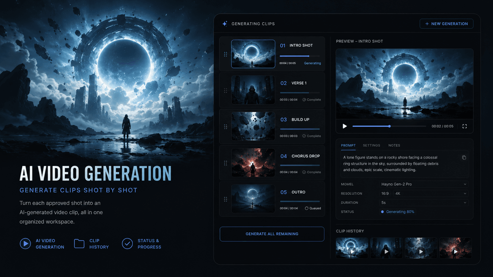HayNo AI Music Video Generator feature: Generate Video Clips Shot By Shot.